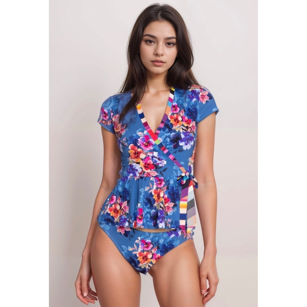 Johnny Was Summer Days Hipster Bottom Blue Floral Bikini Swim Small NWT